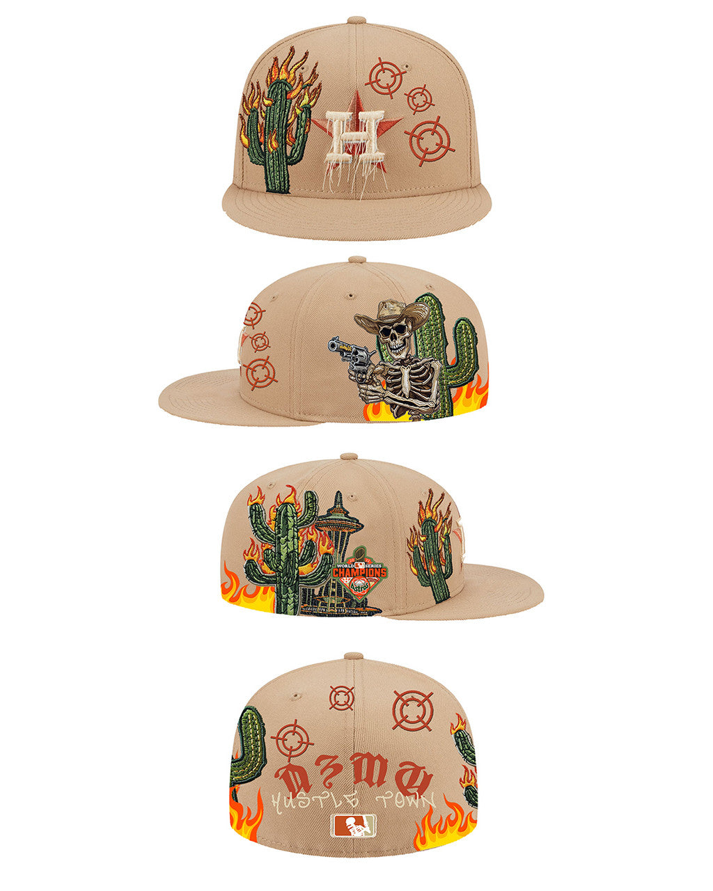כובע New Era 59FIFTY – Houston Astros Hustle Town חאקי חול עם גרפיקה משוגעת (Fitted)