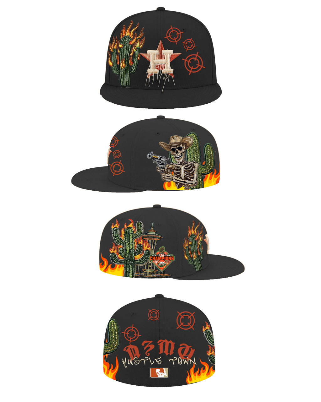כובע New Era 59FIFTY – Houston Astros Hustle Town שחור עם גרפיקה משוגעת (Fitted)