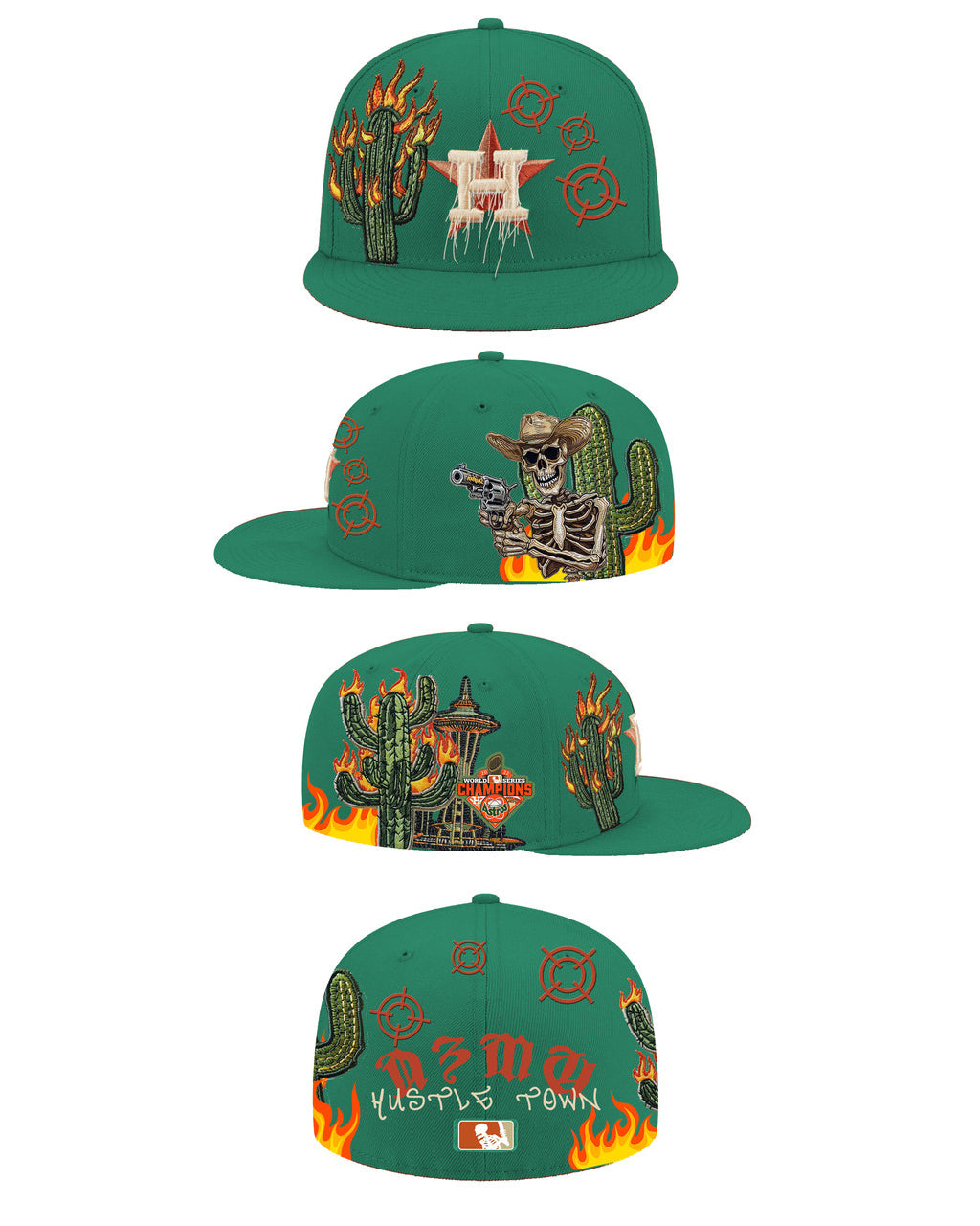 כובע New Era 59FIFTY – Houston Astros Hustle Town ירוק עם גרפיקה משוגעת (Fitted)