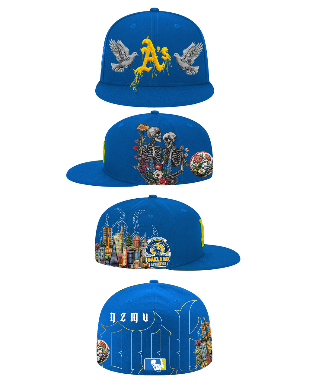 כובע New Era 59FIFTY – Oakland Athletics Love Life כחול עם גרפיקה משוגעת (Fitted)