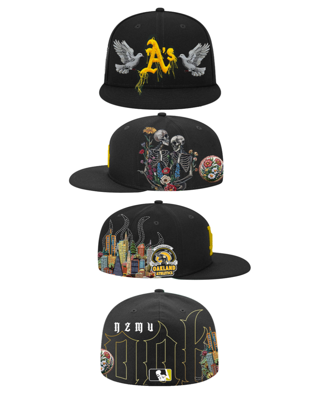 כובע New Era 59FIFTY – Oakland Athletics Love Life שחור עם גרפיקה משוגעת (Fitted)