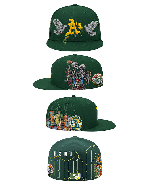 כובע New Era 59FIFTY – Oakland Athletics Love Life ירוק עם גרפיקה משוגעת (Fitted)
