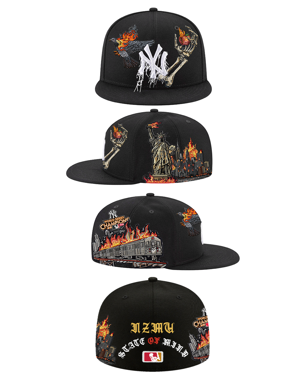 כובע New Era 59FIFTY – New York Yankees Black Inferno עם גרפיקה משוגעת (Fitted)