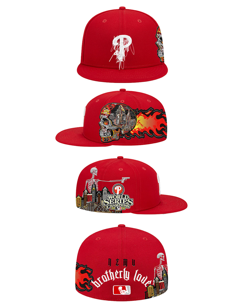 כובע New Era 59FIFTY – Philadelphia Phillies Brotherly Love אדום עם גרפיקה משוגעת (Fitted)