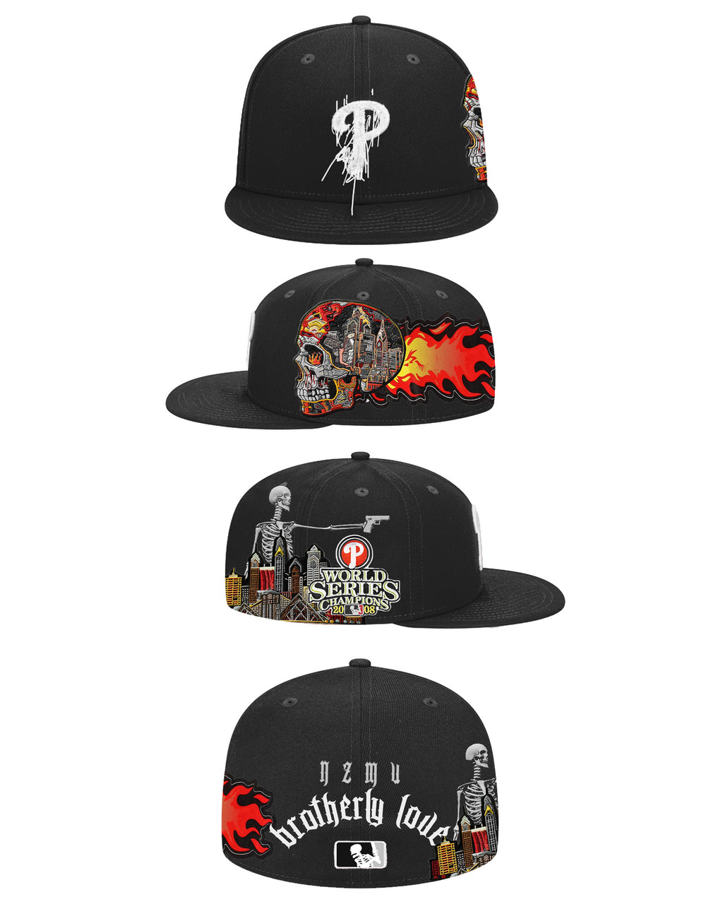 כובע New Era 59FIFTY – Philadelphia Phillies Brotherly Love שחור עם גרפיקה משוגעת (Fitted)