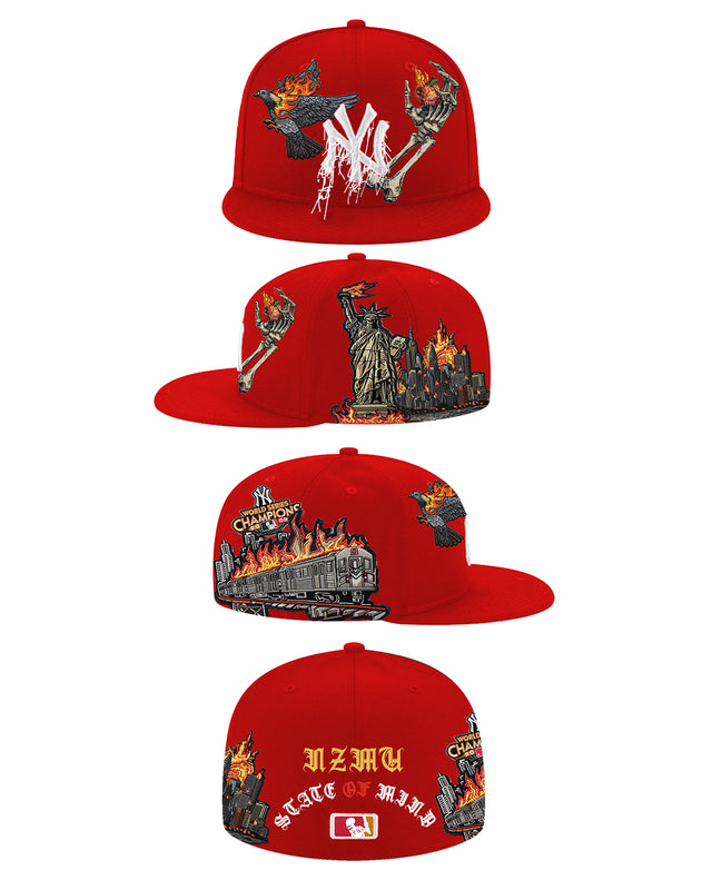 כובע New Era 59FIFTY – New York Yankees Red Inferno עם גרפיקה משוגעת (Fitted)